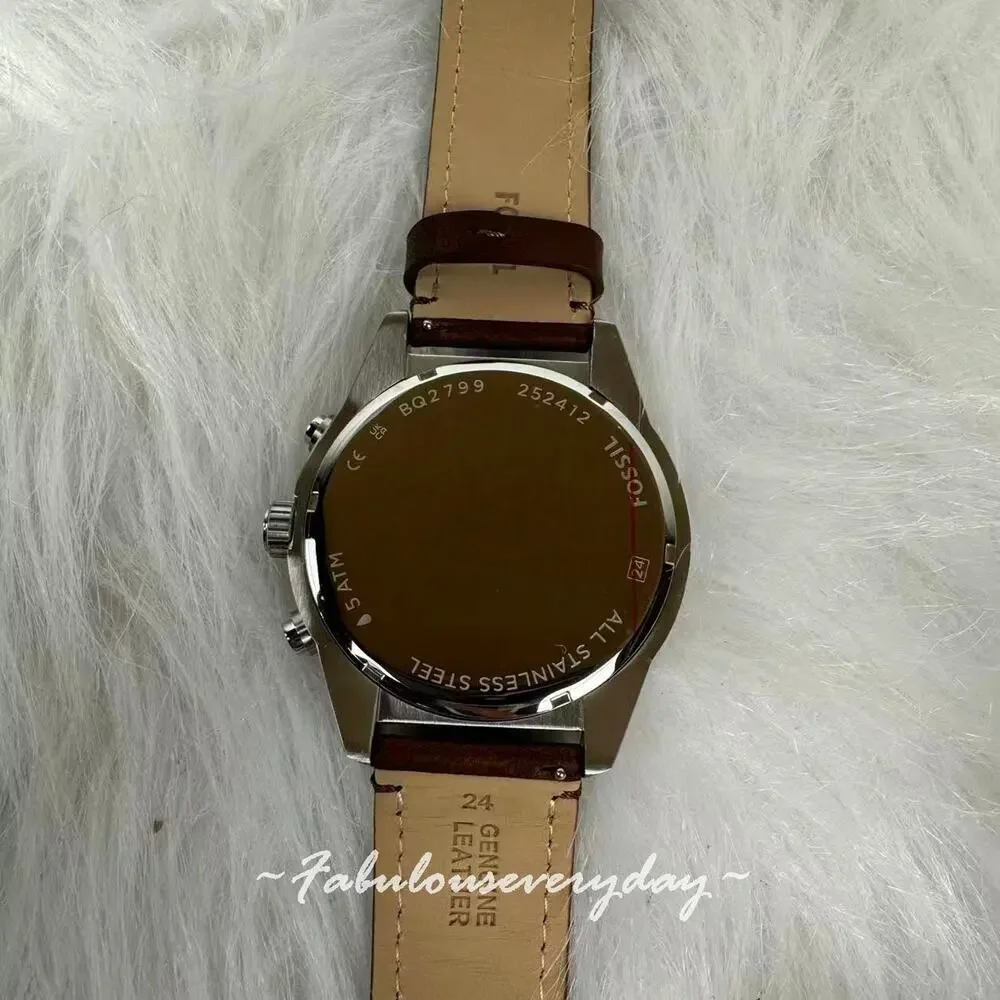 FOSSIL Men's Brox Multifunction Brown Leather Watch 50mm Blue BQ2799 NWT